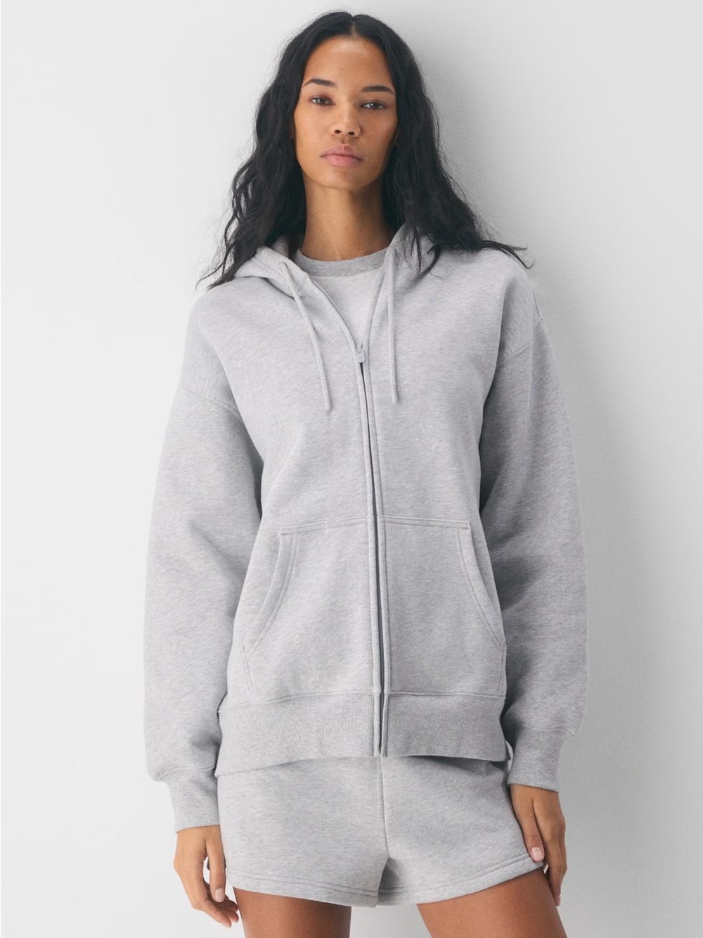 NWT - Aritzia Cozy Sweatfleece Boyfriend Zip Hoodie - Large - Heather Chrome
